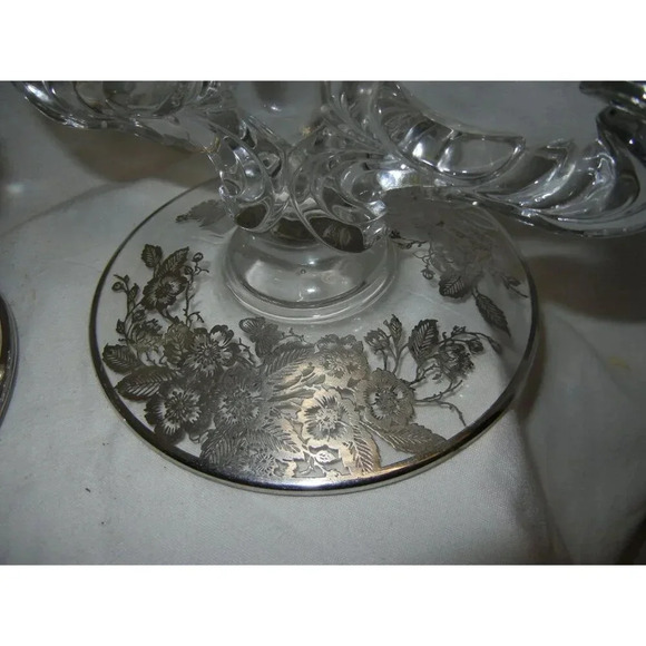 Crystal Candlestick Holder silver City Mid Century, Sterling Silver overlay - Picture 3 of 10